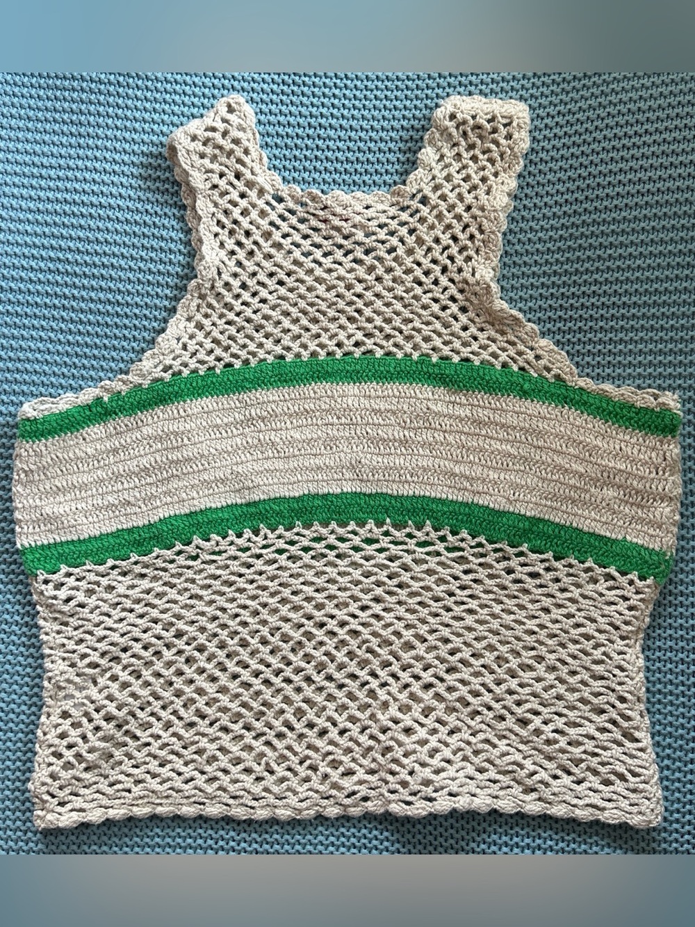 Clare V Bon Vivant Nettie Crochet Tank Top in Cream and Green - Picture 2 of 6